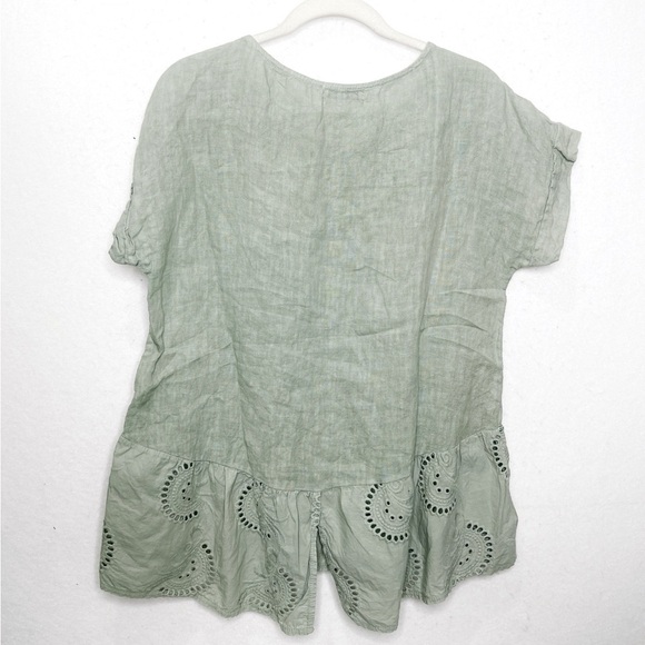 Terzo Millennio Sage Green Linen Eyelet Short Sleeve Size Small Made In Italy - Picture 2 of 7